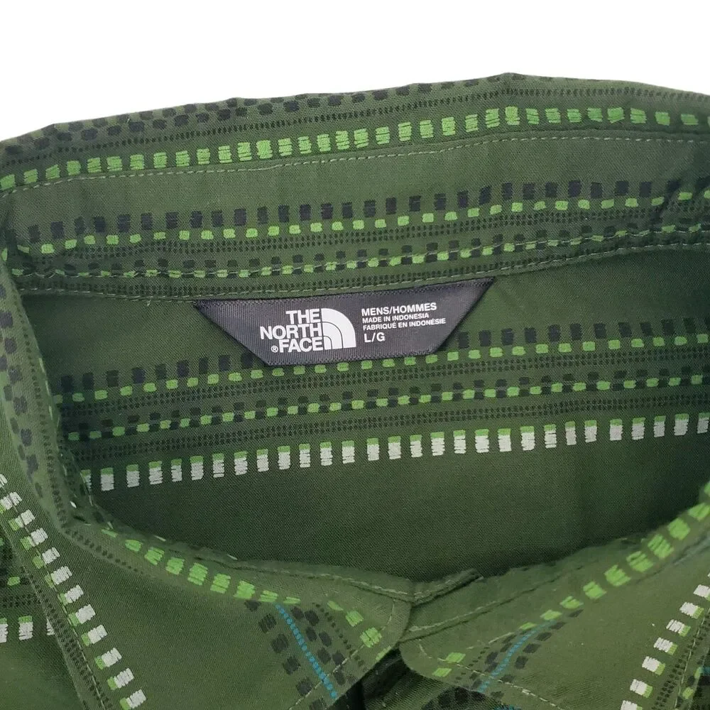 THE NORTH FACE Shirt Mens Large Green Geometric Button Down Long Sleeve Outdoor